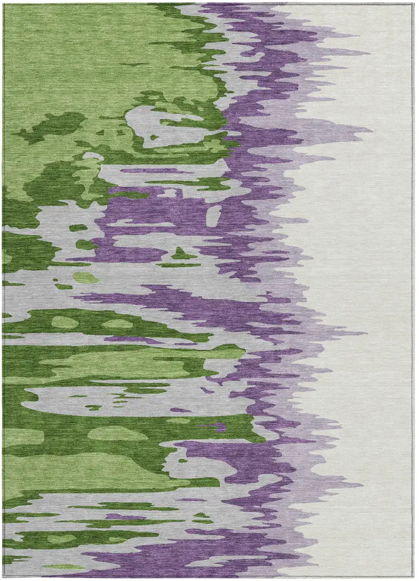 Green Purple And Ivory Abstract Washable Indoor Outdoor Area Rug Photo 6
