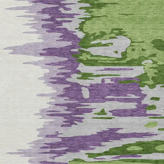Green Purple And Ivory Abstract Washable Indoor Outdoor Area Rug Photo 5