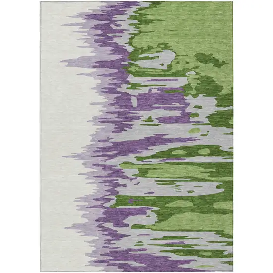 Green Purple And Ivory Abstract Washable Indoor Outdoor Area Rug Photo 2