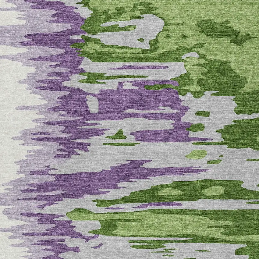 Green Purple And Ivory Abstract Washable Indoor Outdoor Area Rug Photo 5