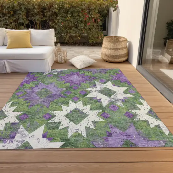 Green Purple And Ivory Aztec Washable Indoor Outdoor Area Rug Photo 8