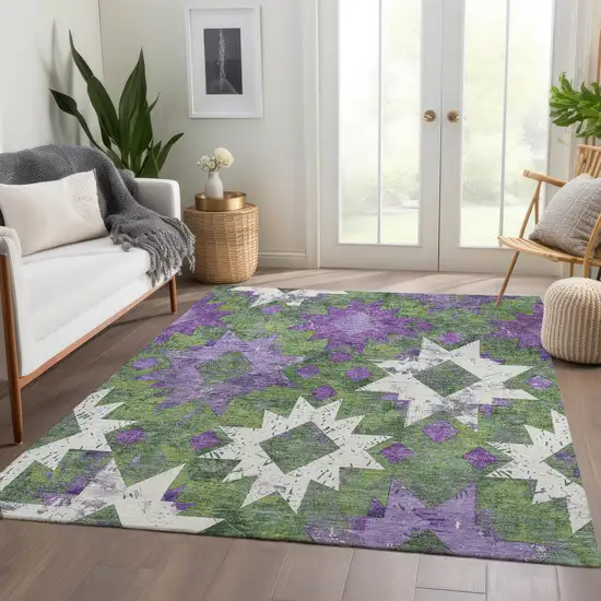 Green Purple And Ivory Aztec Washable Indoor Outdoor Area Rug Photo 7