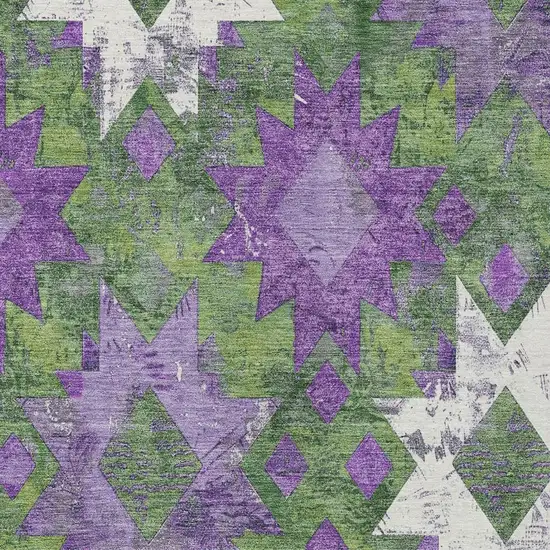 Green Purple And Ivory Aztec Washable Indoor Outdoor Area Rug Photo 4