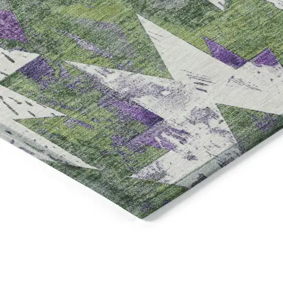 Green Purple And Ivory Aztec Washable Indoor Outdoor Area Rug Photo 9