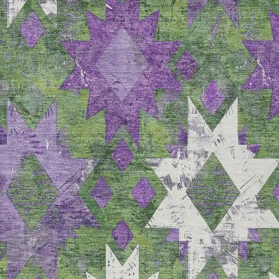 Green Purple And Ivory Aztec Washable Indoor Outdoor Area Rug Photo 4