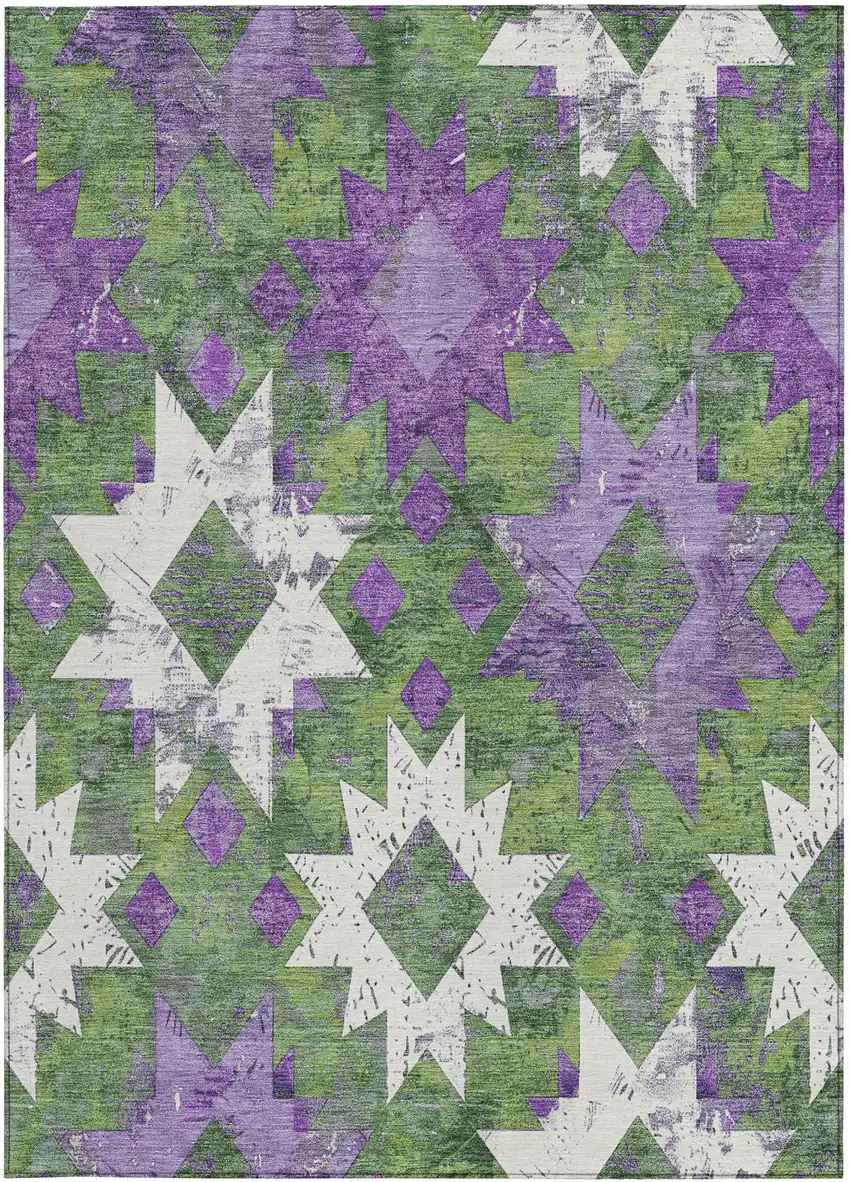 Green Purple And Ivory Aztec Washable Indoor Outdoor Area Rug Photo 3