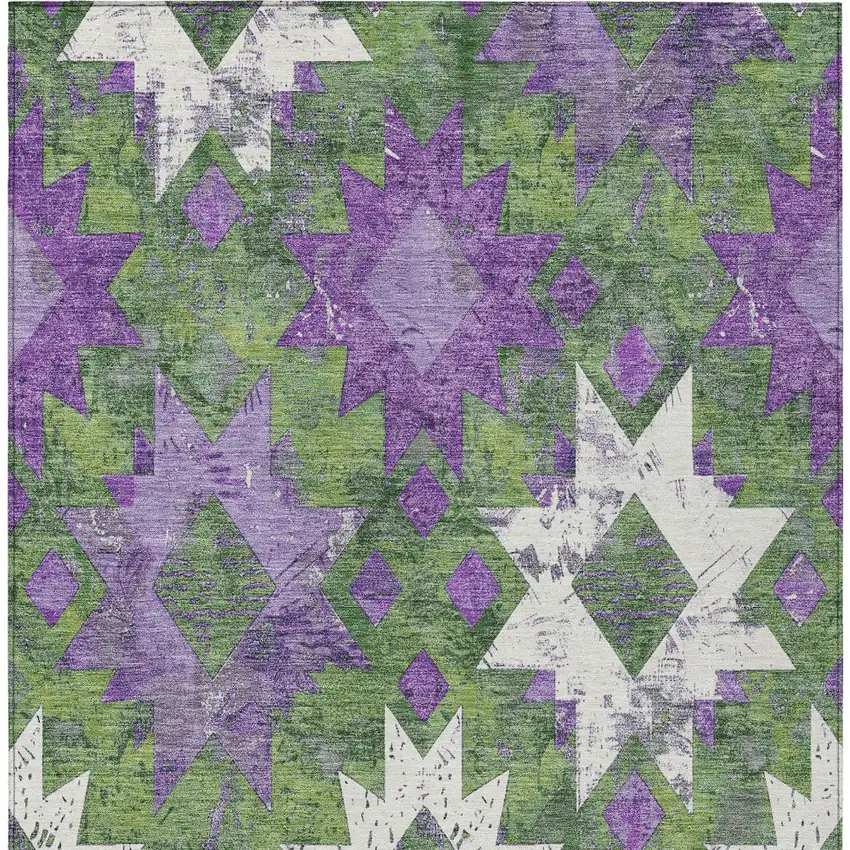 Green Purple And Ivory Aztec Washable Indoor Outdoor Area Rug Photo 9