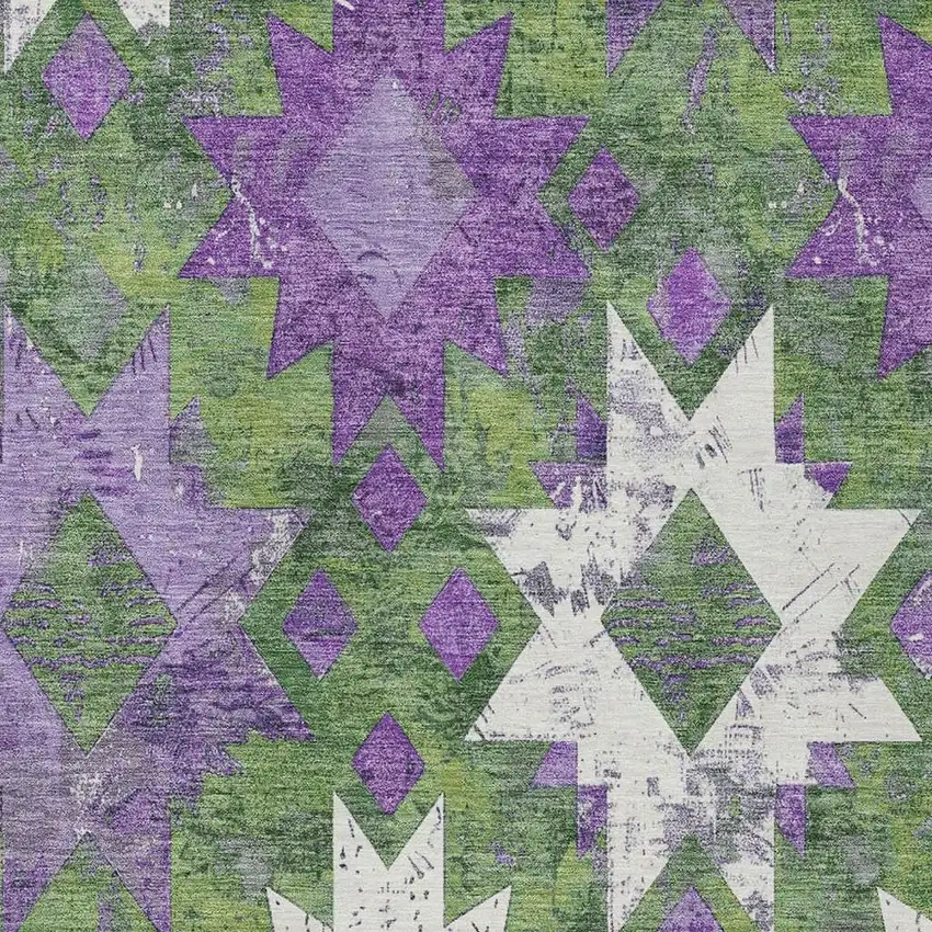 Green Purple And Ivory Aztec Washable Indoor Outdoor Area Rug Photo 3