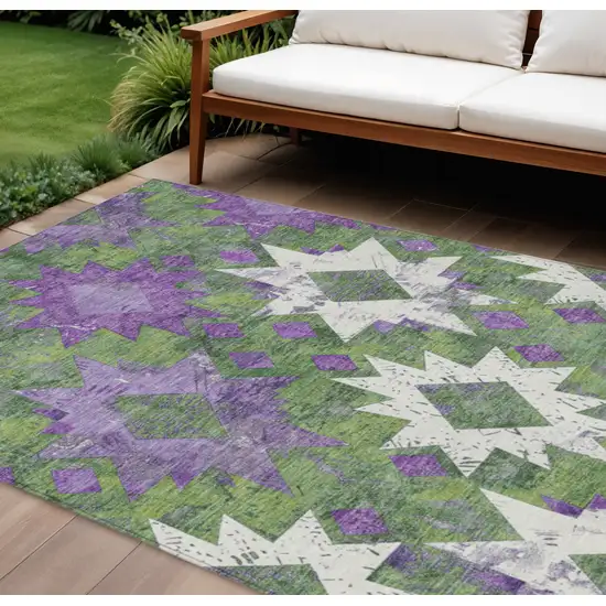 Green Purple And Ivory Aztec Washable Indoor Outdoor Area Rug Photo 2