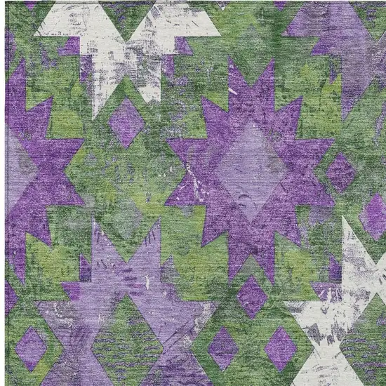 Green Purple And Ivory Aztec Washable Indoor Outdoor Area Rug Photo 4