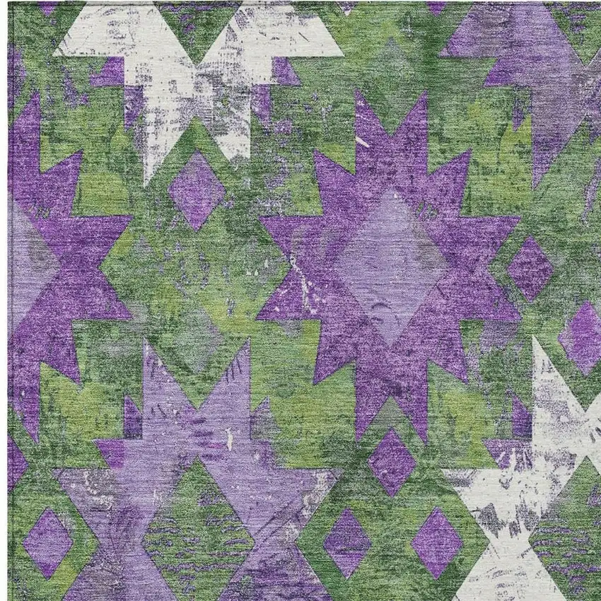Green Purple And Ivory Aztec Washable Indoor Outdoor Area Rug Photo 4