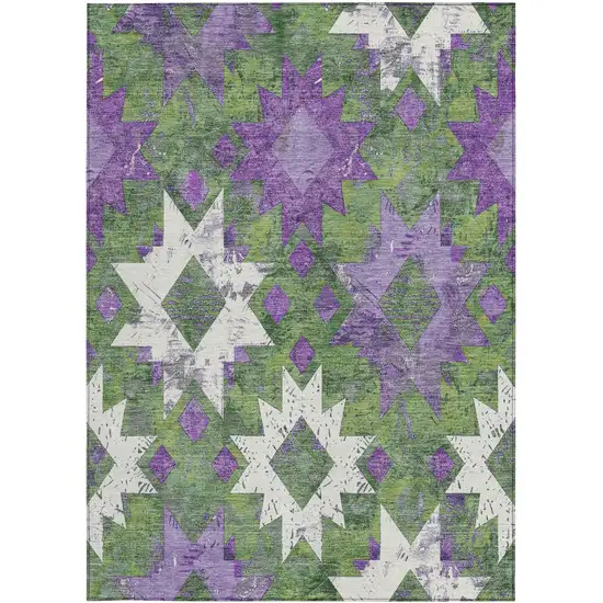 Green Purple And Ivory Aztec Washable Indoor Outdoor Area Rug Photo 3