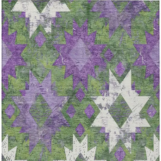 Green Purple And Ivory Aztec Washable Indoor Outdoor Area Rug Photo 9