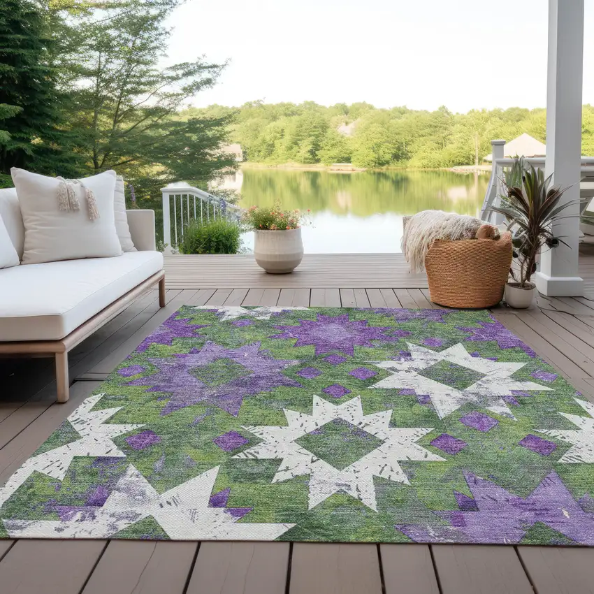 Green Purple And Ivory Aztec Washable Indoor Outdoor Area Rug Photo 5