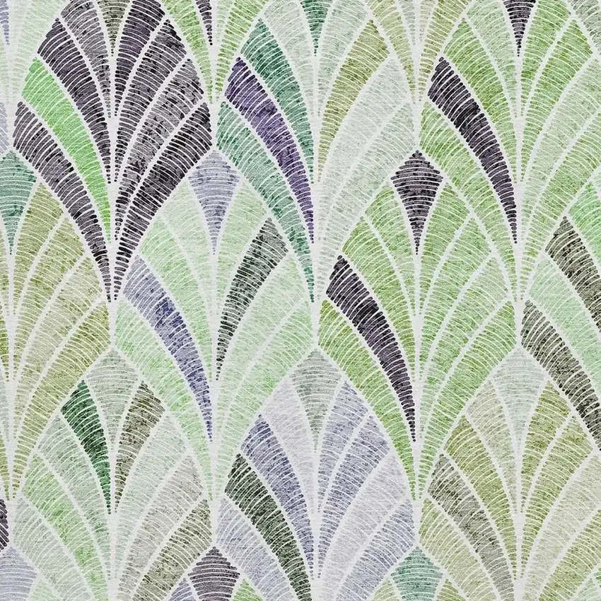 Green Purple And Ivory Geometric Washable Area Rug With UV Protection Photo 3