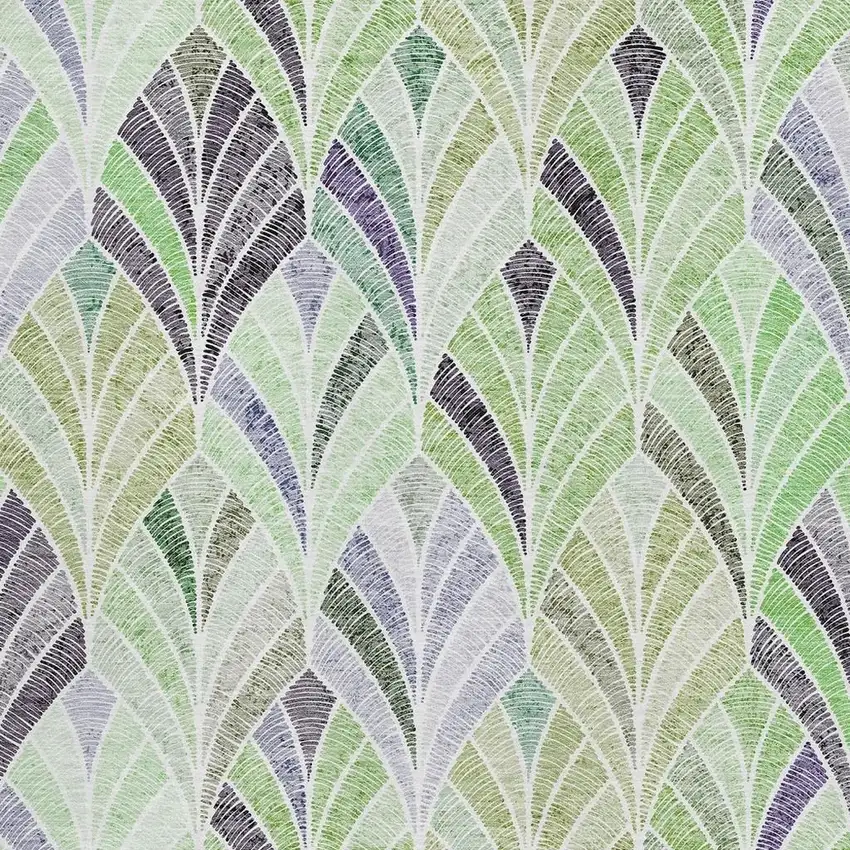 Green Purple And Ivory Geometric Washable Area Rug With UV Protection Photo 4