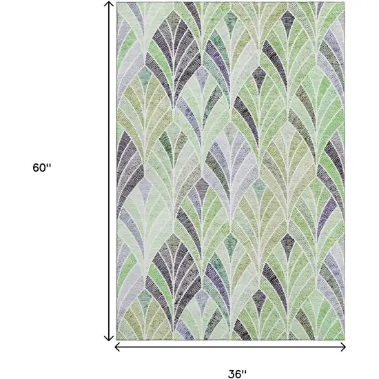 Green Purple And Ivory Geometric Washable Area Rug With UV Protection Photo 3