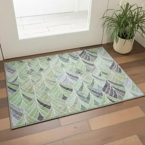 Green Purple And Ivory Geometric Washable Area Rug With UV Protection Photo 2