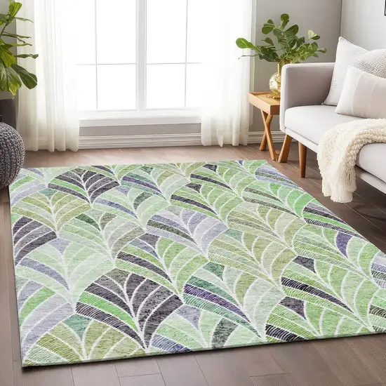 Green Purple And Ivory Geometric Washable Area Rug With UV Protection Photo 6
