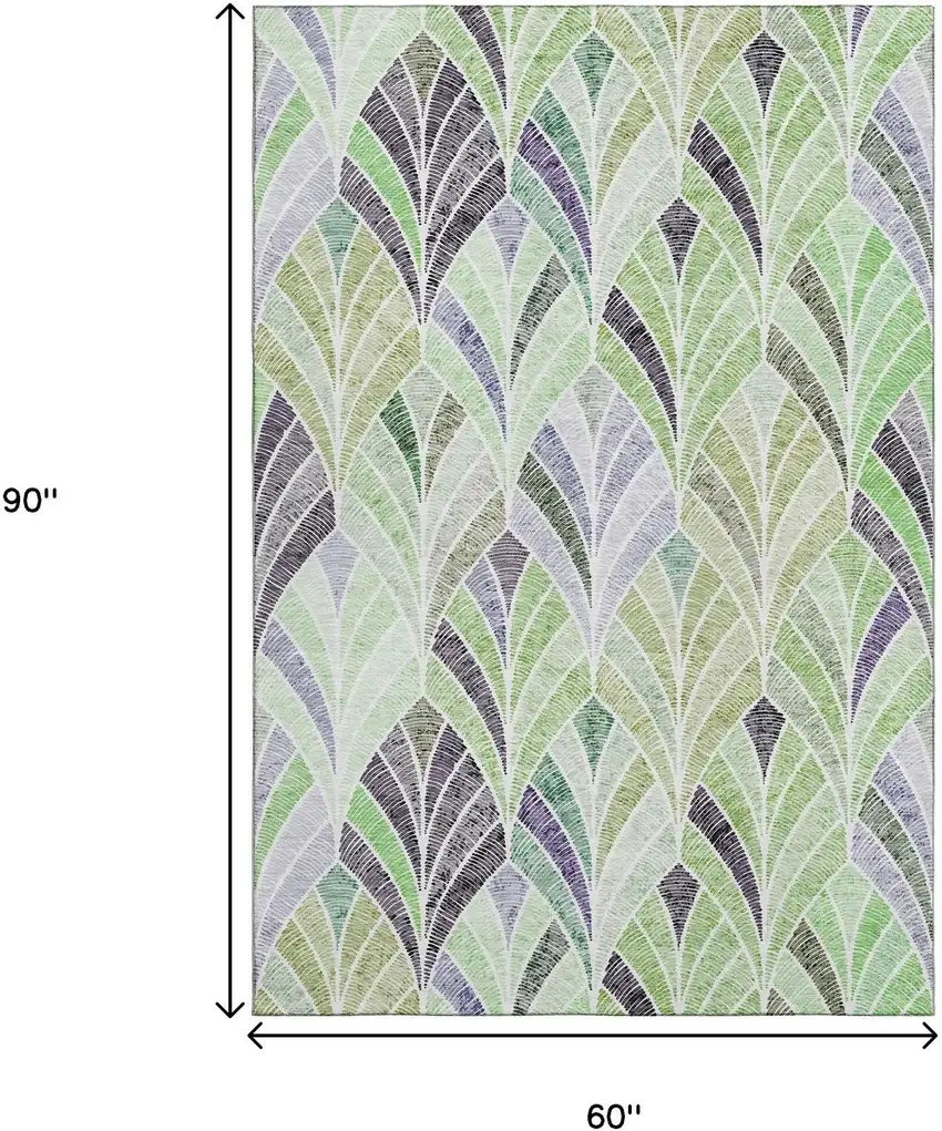 Green Purple And Ivory Geometric Washable Area Rug With UV Protection Photo 3
