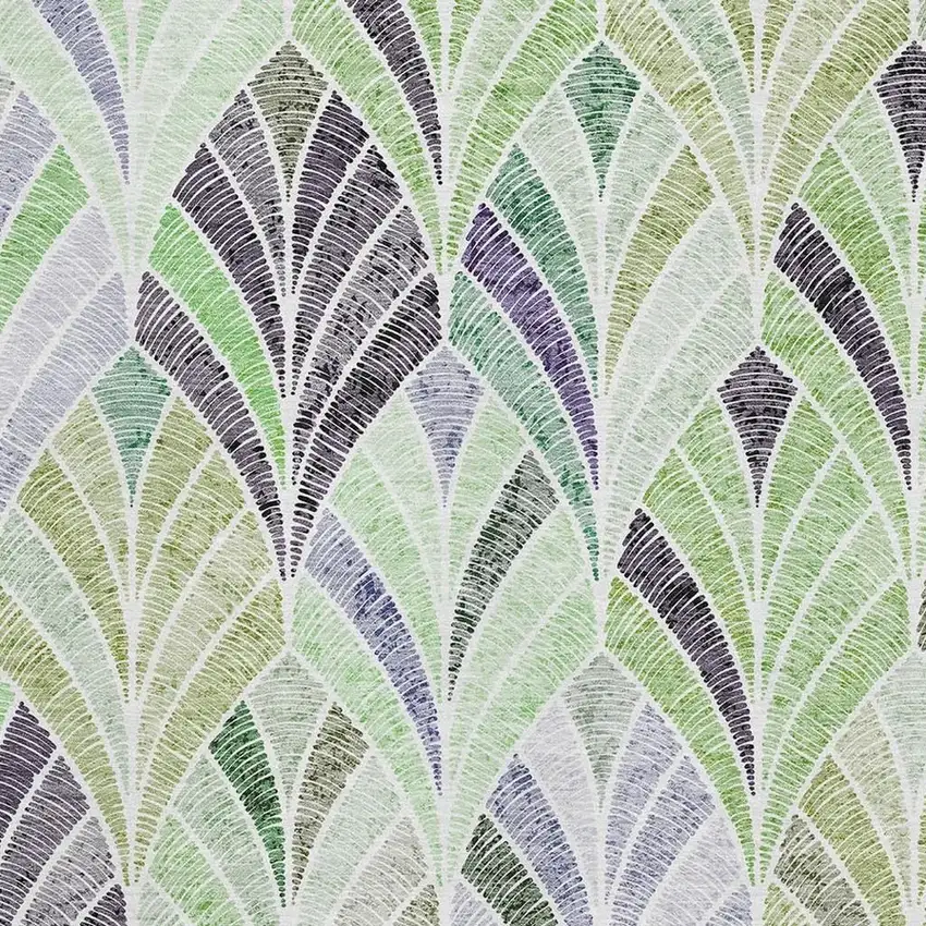 Green Purple And Ivory Geometric Washable Area Rug With UV Protection Photo 3