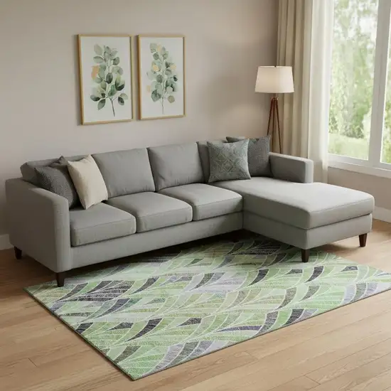 Green Purple And Ivory Geometric Washable Area Rug With UV Protection Photo 1