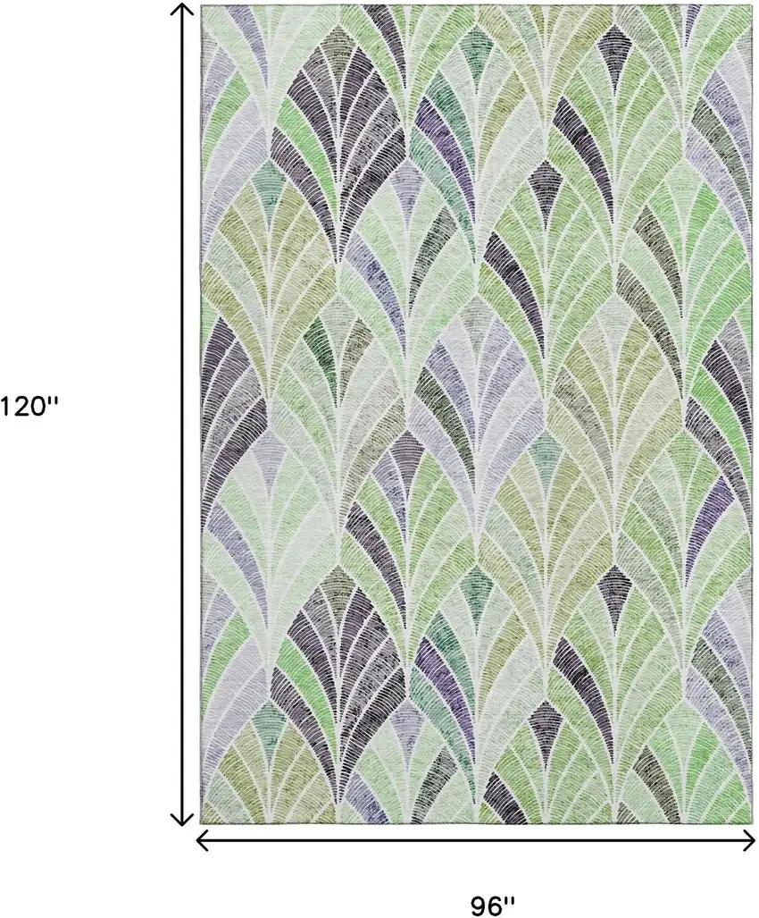 Green Purple And Ivory Geometric Washable Area Rug With UV Protection Photo 3