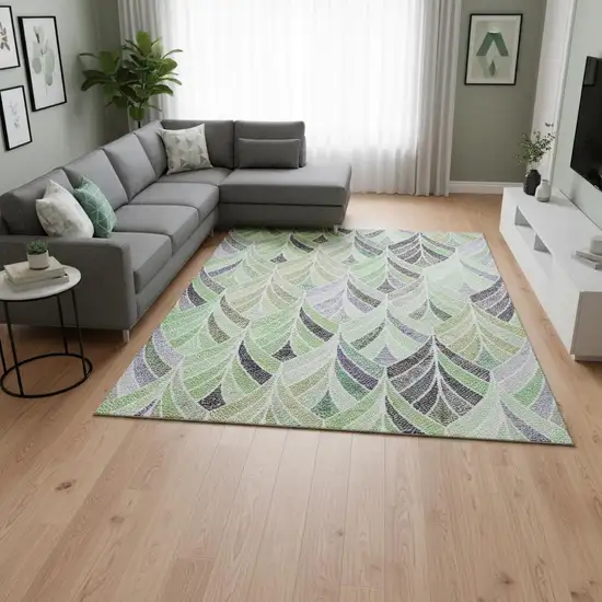 Green Purple And Ivory Geometric Washable Area Rug With UV Protection Photo 2