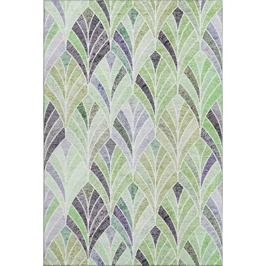 Green Purple And Ivory Geometric Washable Area Rug With UV Protection Photo 1