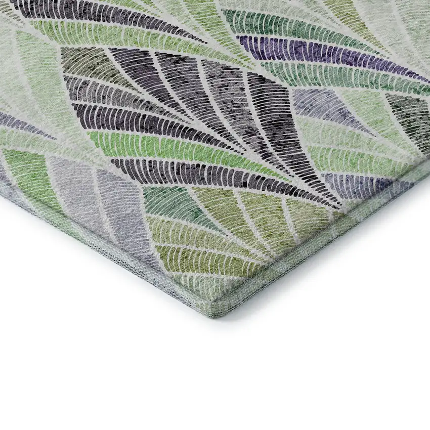 Green Purple And Ivory Geometric Washable Area Rug With UV Protection Photo 8