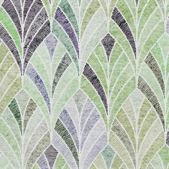 Green Purple And Ivory Geometric Washable Area Rug With UV Protection Photo 3