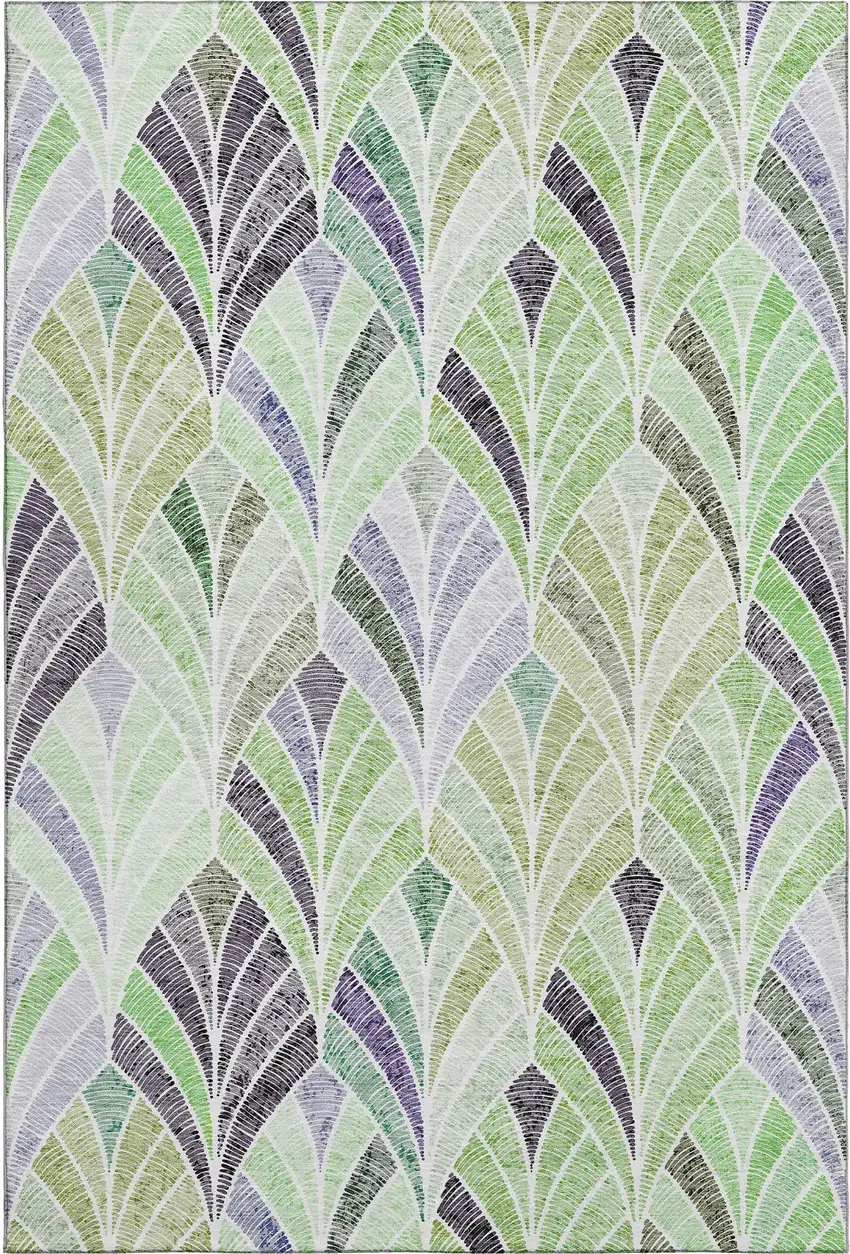 Green Purple And Ivory Geometric Washable Area Rug With UV Protection Photo 1