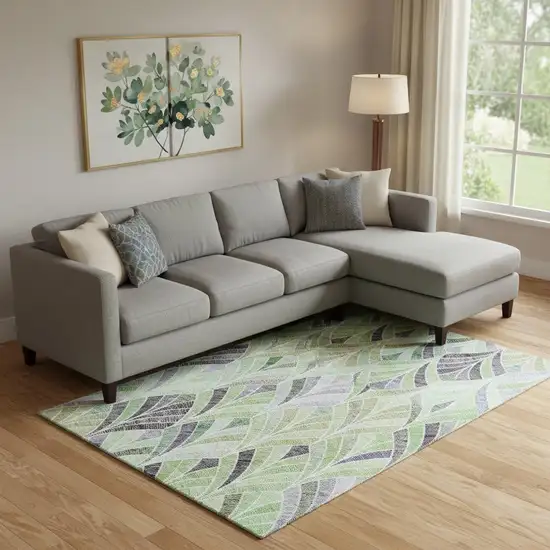 Green Purple And Ivory Geometric Washable Area Rug With UV Protection Photo 1