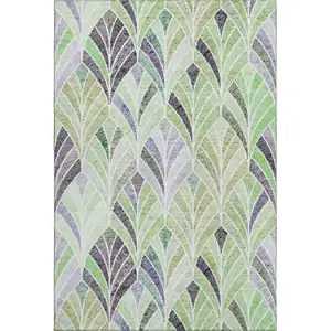 Photo of Green Purple And Ivory Geometric Washable Area Rug With UV Protection