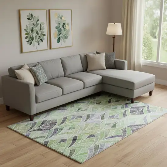 Green Purple And Ivory Geometric Washable Area Rug With UV Protection Photo 1