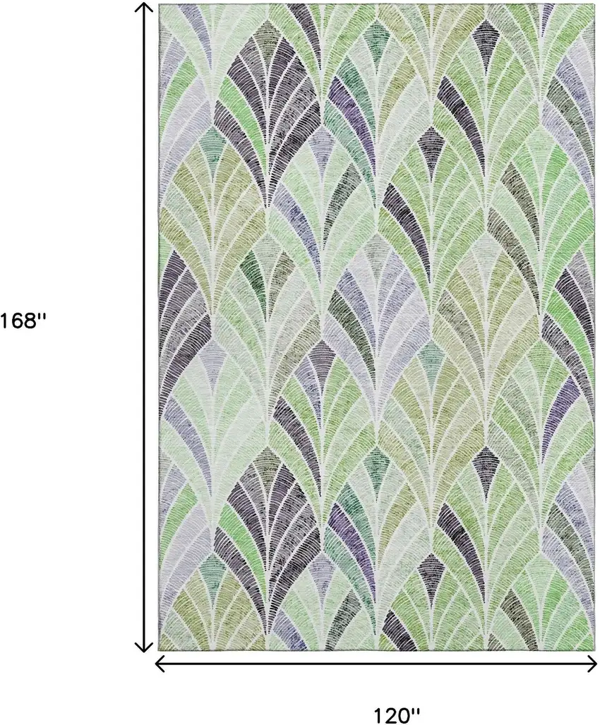 Green Purple And Ivory Geometric Washable Area Rug With UV Protection Photo 3