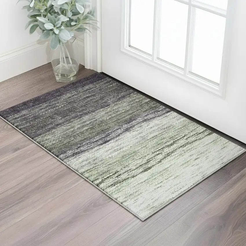 Green Purple And Ivory Ombre Washable Area Rug With UV Protection Photo 2