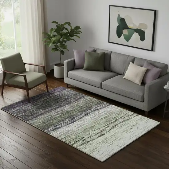 Green Purple And Ivory Ombre Washable Area Rug With UV Protection Photo 1