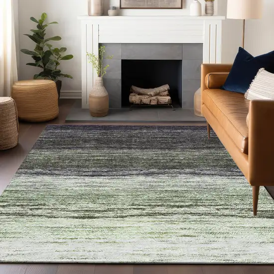 Green Purple And Ivory Ombre Washable Area Rug With UV Protection Photo 6