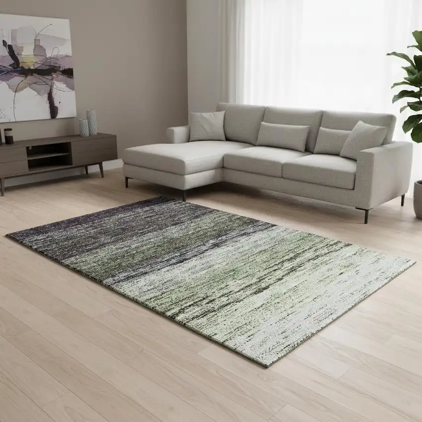 Green Purple And Ivory Ombre Washable Area Rug With UV Protection Photo 2