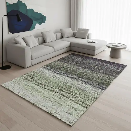 Green Purple And Ivory Ombre Washable Area Rug With UV Protection Photo 2