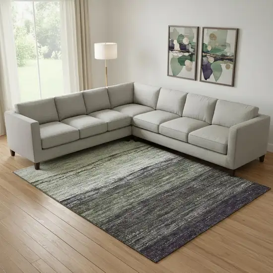 Green Purple And Ivory Ombre Washable Area Rug With UV Protection Photo 1