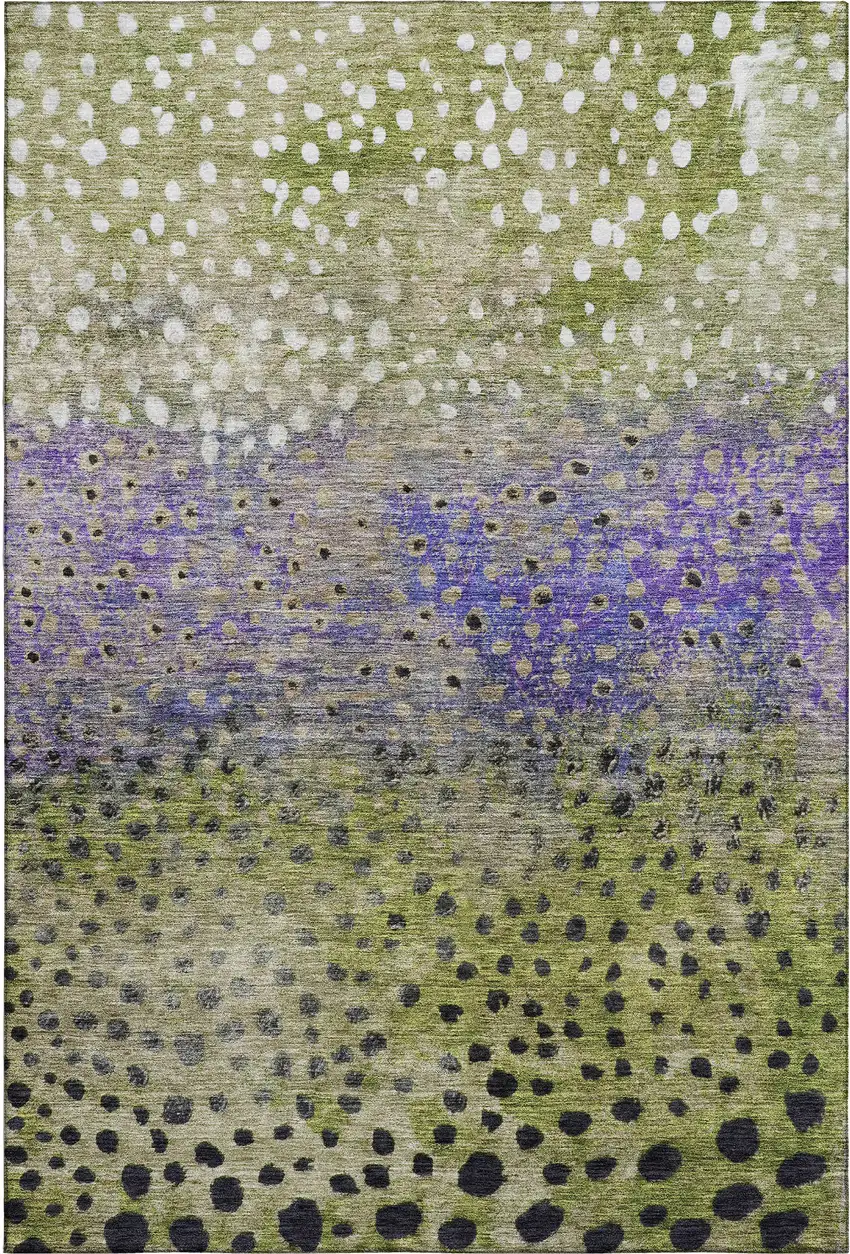 Green Purple And Ivory Polka Dot Washable Area Rug With UV Protection Photo 1