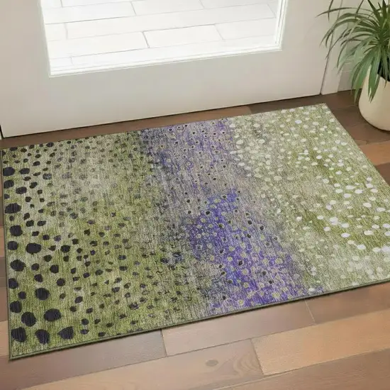 Green Purple And Ivory Polka Dot Washable Area Rug With UV Protection Photo 2