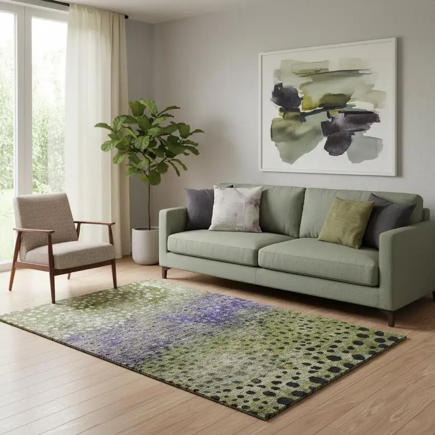 Green Purple And Ivory Polka Dot Washable Area Rug With UV Protection Photo 2