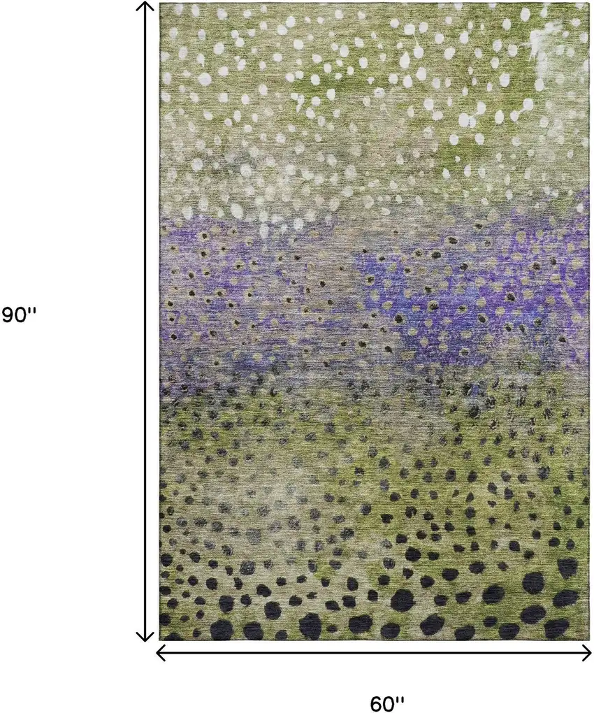 Green Purple And Ivory Polka Dot Washable Area Rug With UV Protection Photo 9