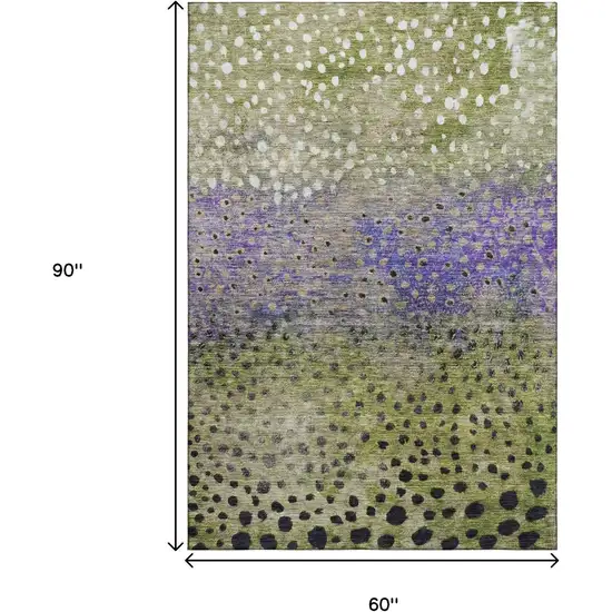 Green Purple And Ivory Polka Dot Washable Area Rug With UV Protection Photo 9