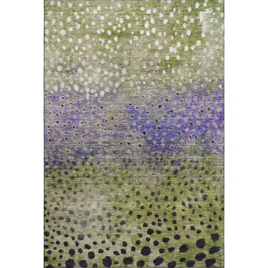 Green Purple And Ivory Polka Dot Washable Area Rug With UV Protection Photo 1