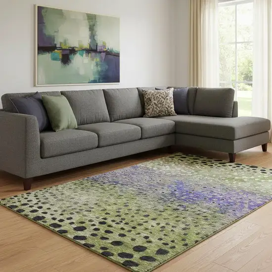 Green Purple And Ivory Polka Dot Washable Area Rug With UV Protection Photo 2