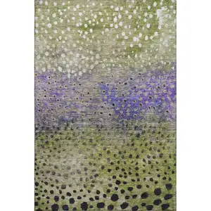 Photo of Green Purple And Ivory Polka Dot Washable Area Rug With UV Protection